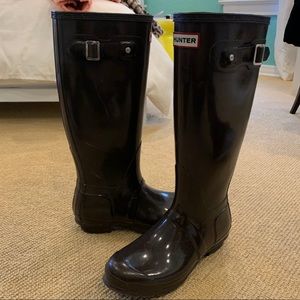 tall glossy Hunter rain boots